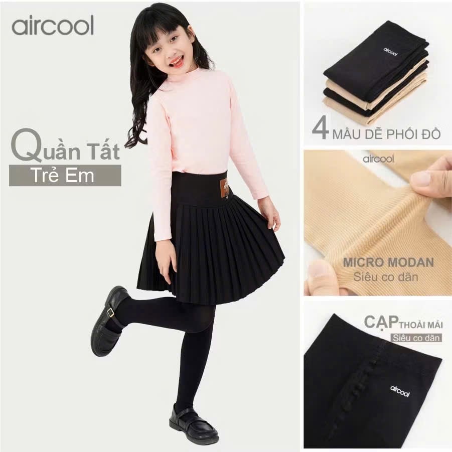 Quần tất Aircool vải sợi giữ nhiệt 2 màu đen/da bé gái size 2-16y