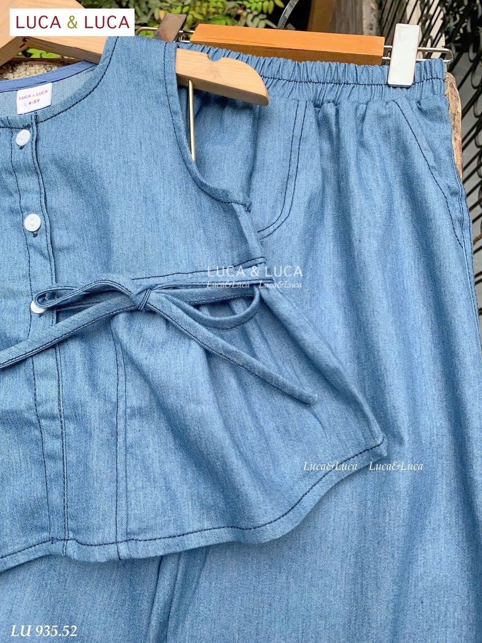 LU 935 - Bộ denim xanh Luca áo sát nách nơ eo + quần culottes size 2 - 12y
