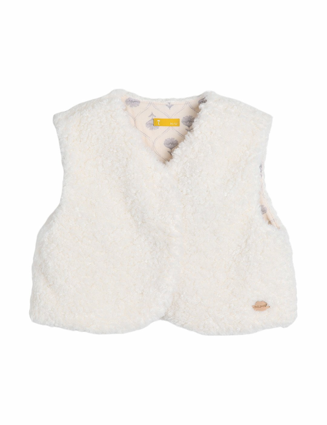 Áo khoác gile Moimoln 2 mặt lông trắng - nhung hoa size 90 / 100 ( tháo logo )