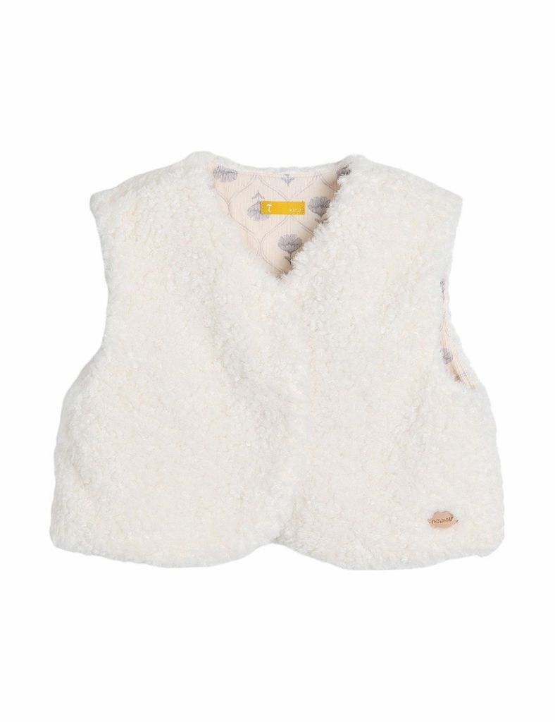 Áo khoác gile Moimoln 2 mặt lông trắng - nhung hoa size 90 / 100 ( tháo logo )