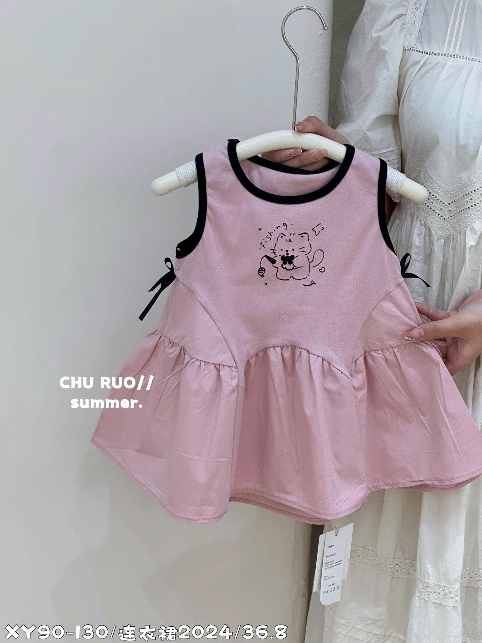 V00016 - Váy Xinyue cotton phối chân kaki in hình mèo 3 màu bé gái size 90-130