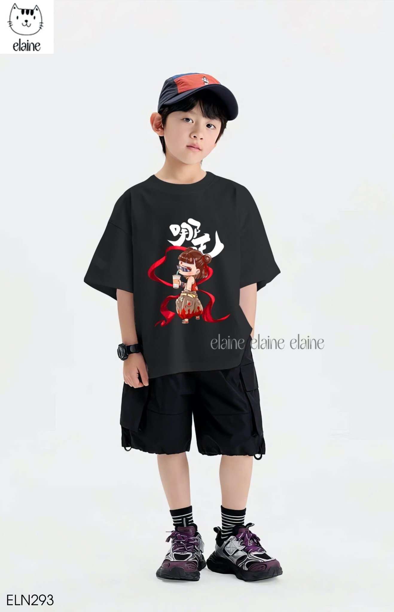 Bộ Elaine Natra áo cotton màu đen + quần kaki túi hộp nhiều màu cho bé trai size 2-12y