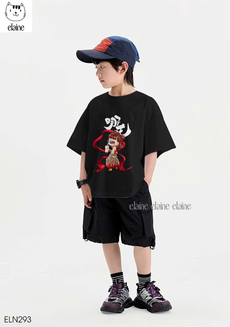 Bộ Elaine Natra áo cotton màu đen + quần kaki túi hộp nhiều màu cho bé trai size 2-12y