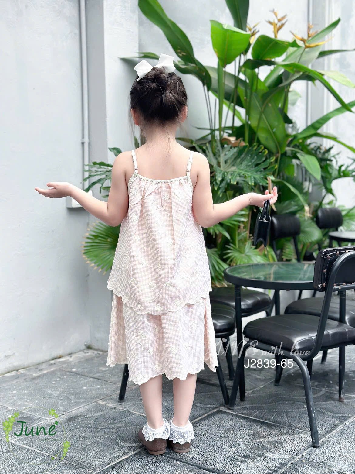 J2839 - Set bộ June with love caro họa tiết nơ 3 màu cho bé gái size 1-10y