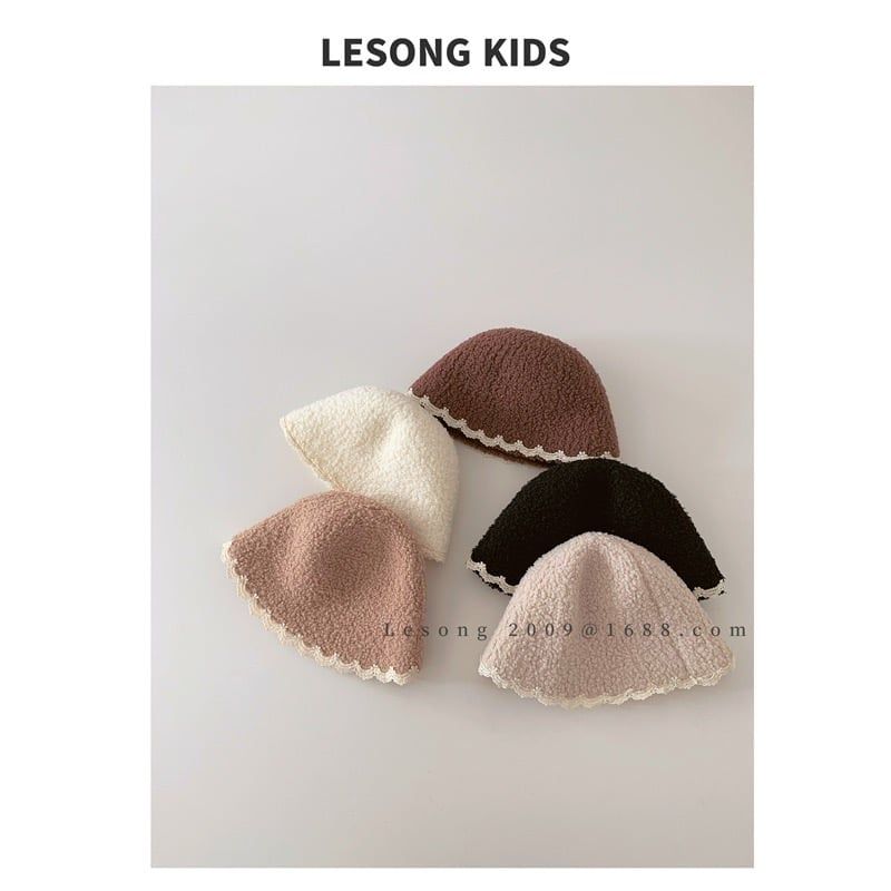Mũ len vành tròn viền ren trơn nhiều màu cho bé gái size 4-8y