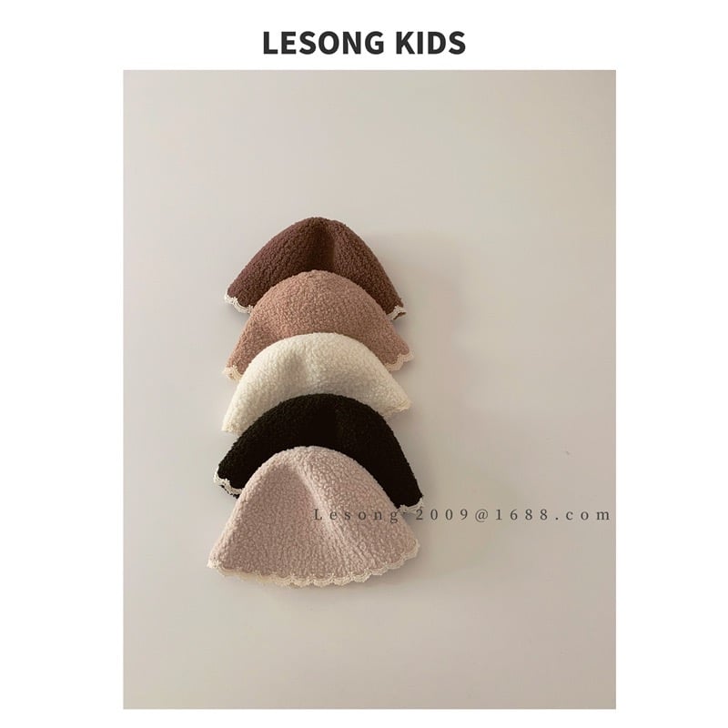 Mũ len vành tròn viền ren trơn nhiều màu cho bé gái size 4-8y