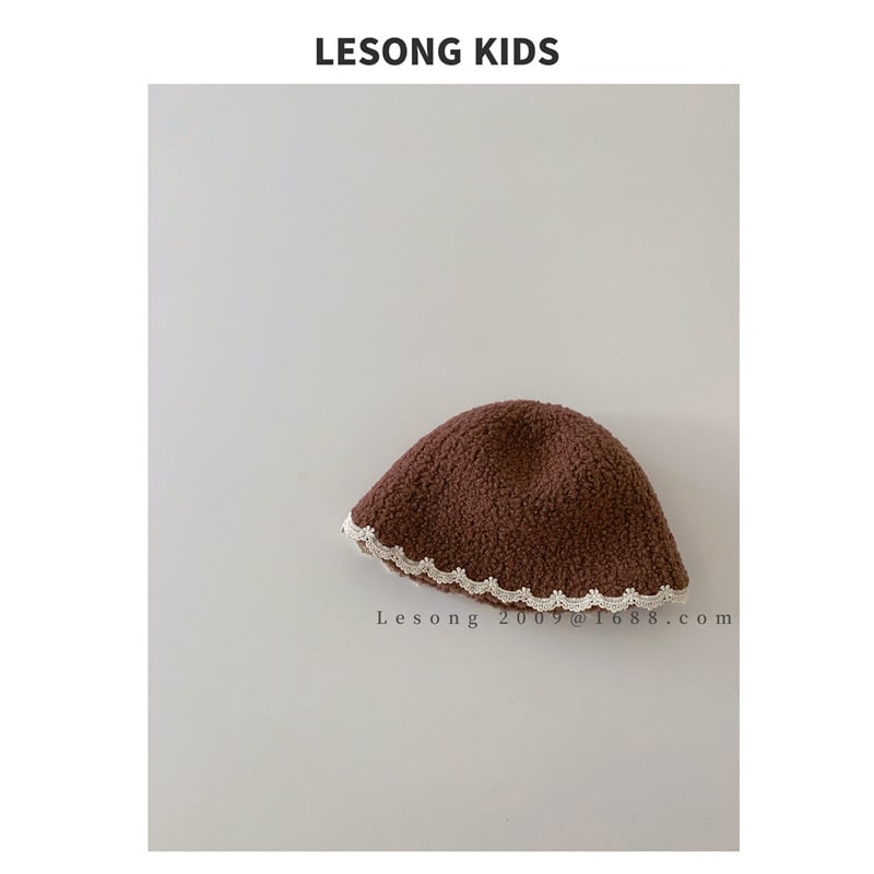 Mũ len vành tròn viền ren trơn nhiều màu cho bé gái size 4-8y
