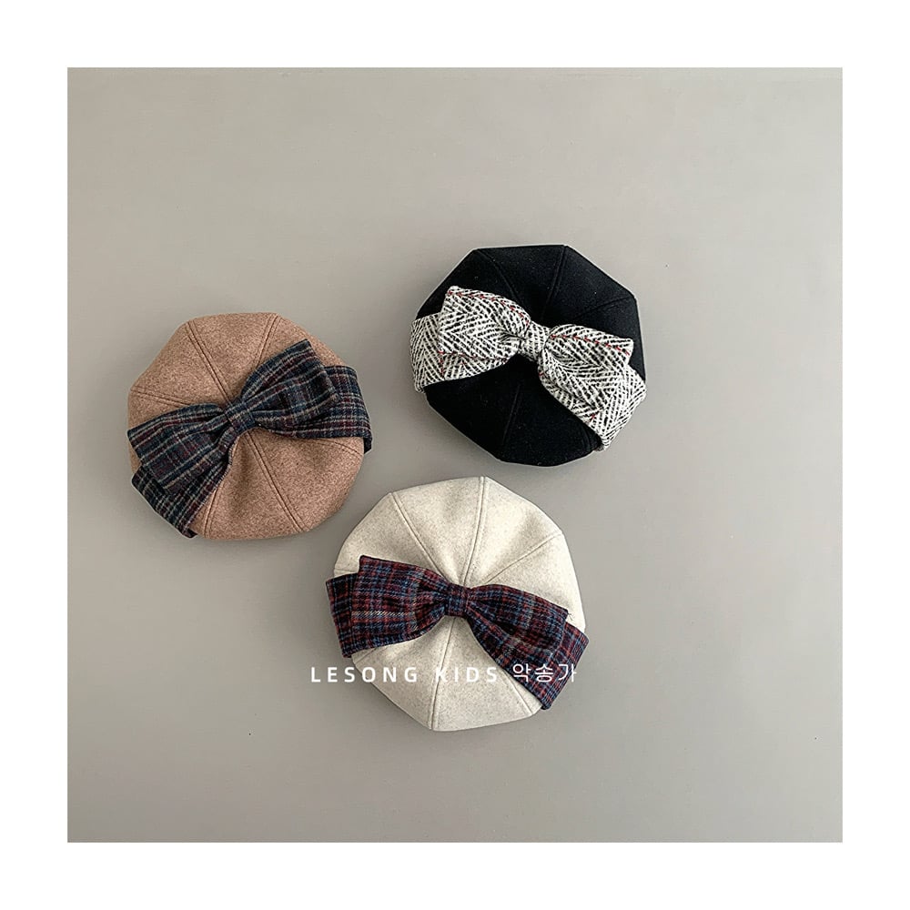 Mũ dạ nồi đính nơ to nhiều màu cho bé gái size 4-8y