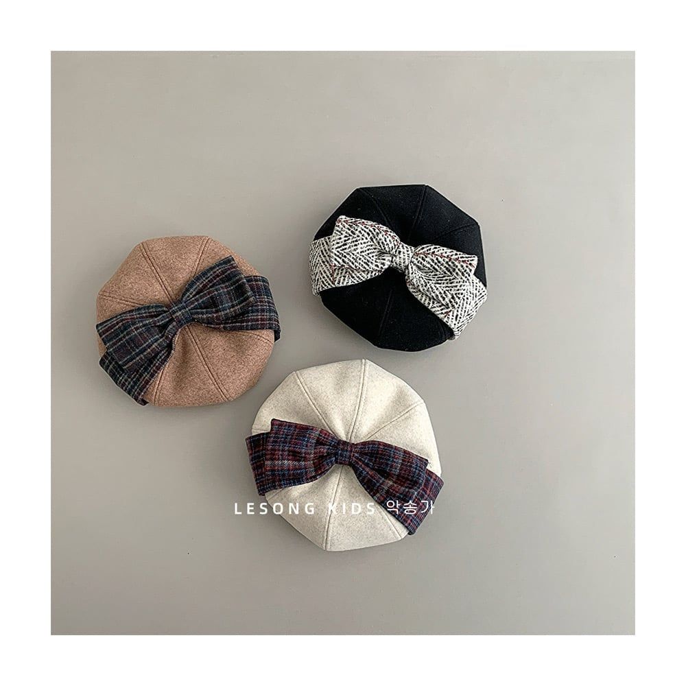 Mũ dạ nồi đính nơ to nhiều màu cho bé gái size 4-8y