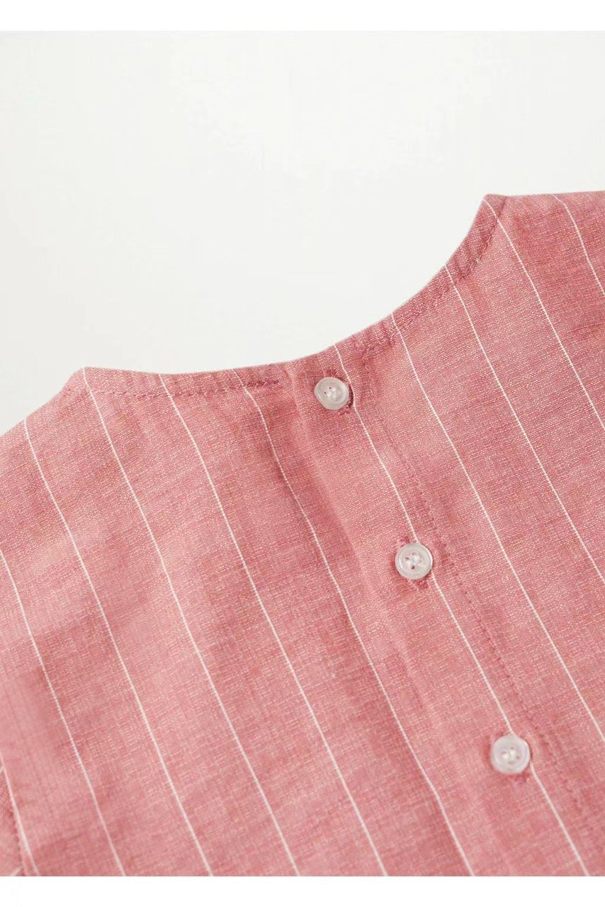 V00045 - Váy vải thô dáng baby doll màu hồng kẻ cho bé gái size 1-5y