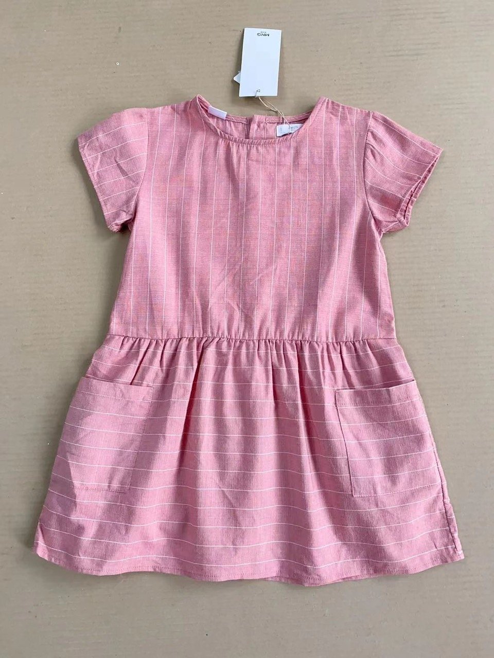 V00045 - Váy vải thô dáng baby doll màu hồng kẻ cho bé gái size 1-5y