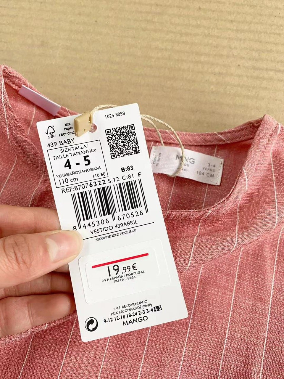 V00045 - Váy vải thô dáng baby doll màu hồng kẻ cho bé gái size 1-5y