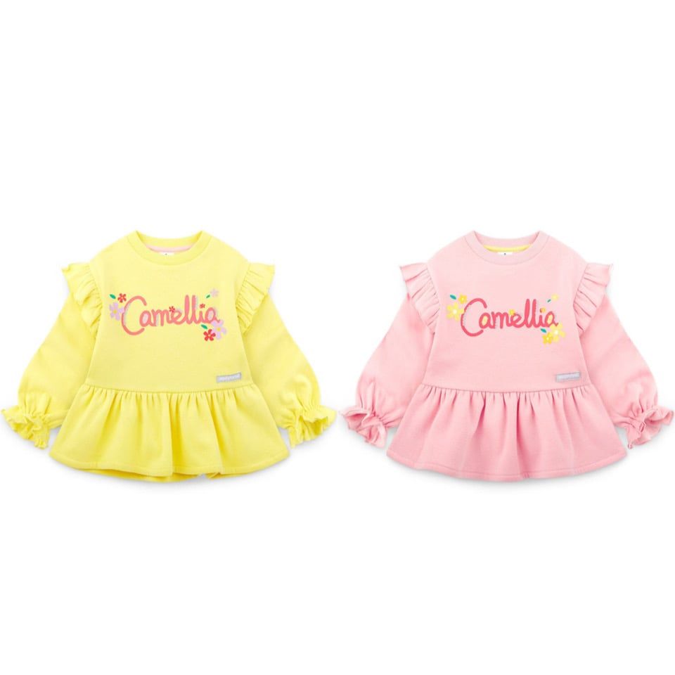 Áo nỉ lót lông Jelispoon bèo vai Camellia 2 màu vàng/hồng