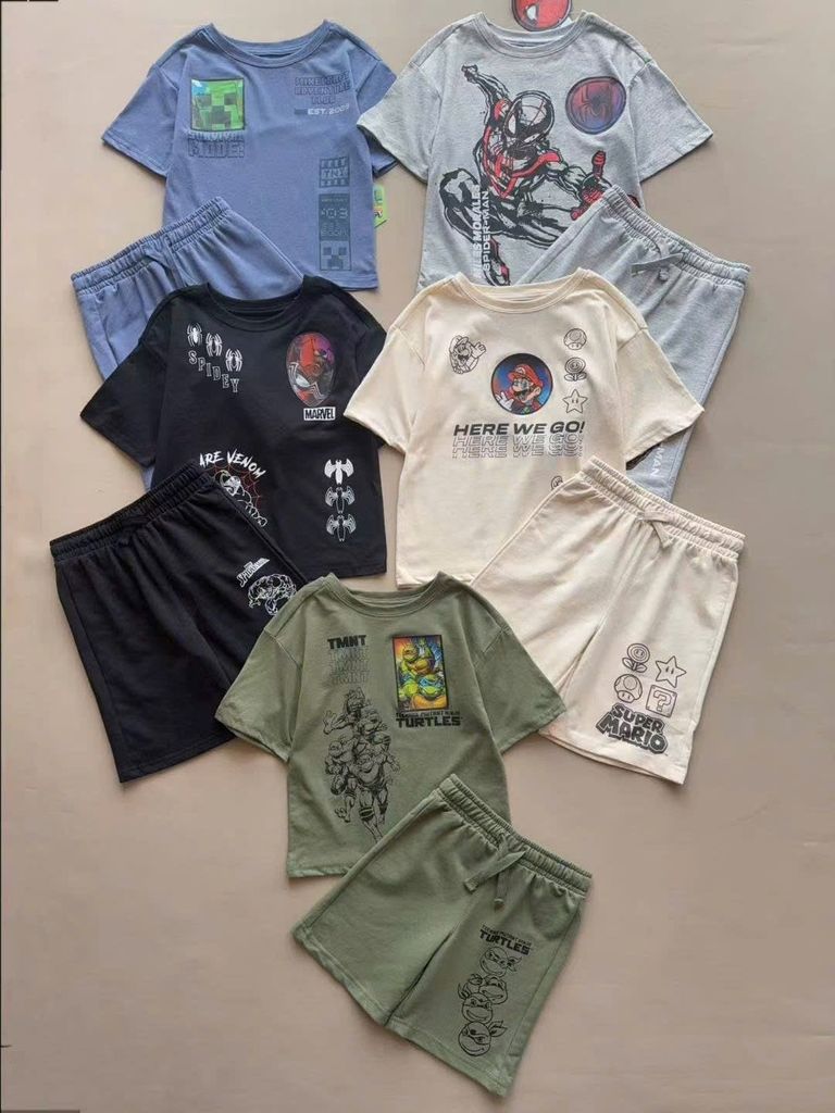 Bộ cotton dư xịn Ninja / MineCraft / SpiderMan / Mario cho bé trai size 4 - 10y