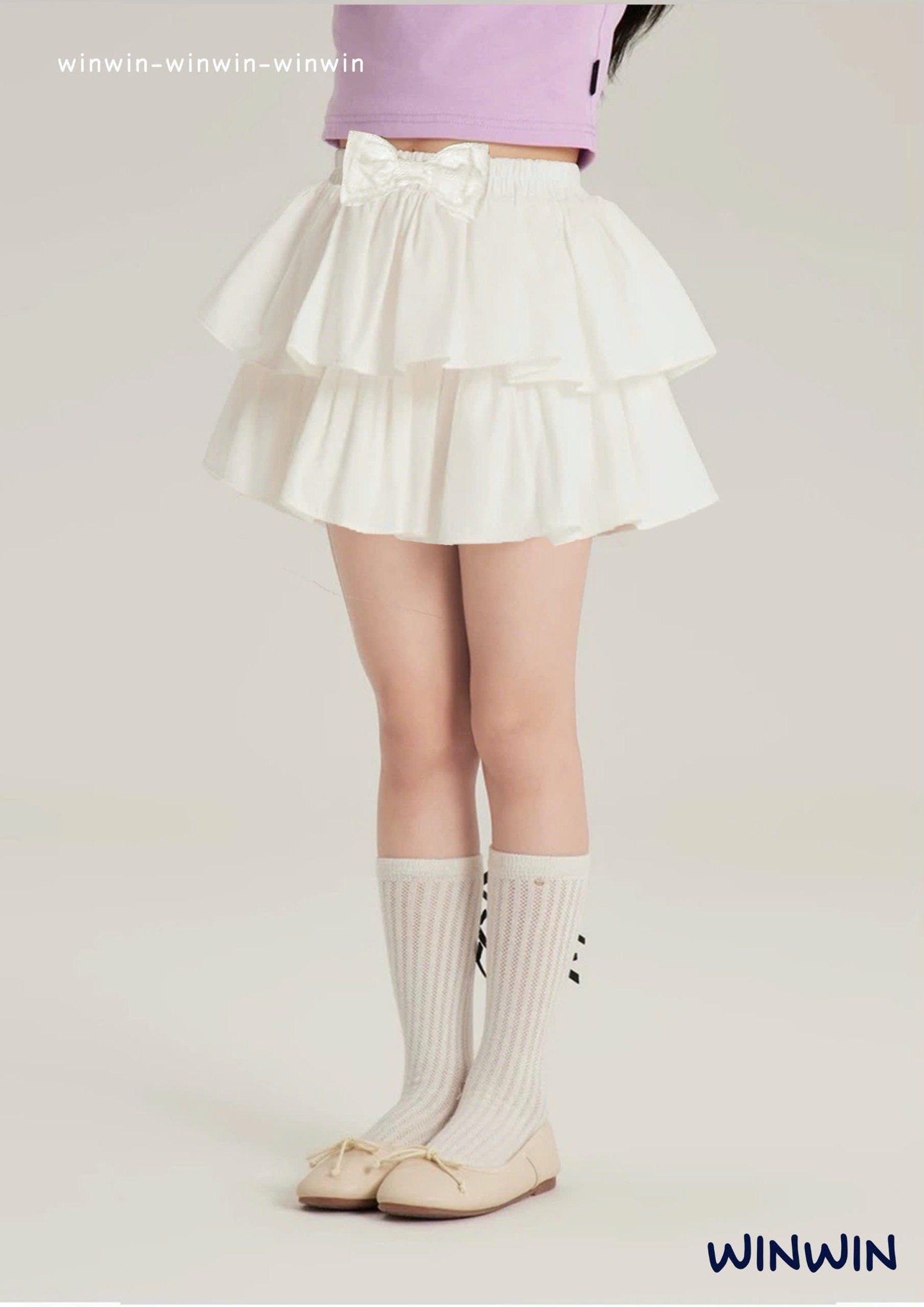 CVAY12 - Chân váy thô liền quần Win Win nhún 2 tầng cạp đính nơ size 3 - 14y