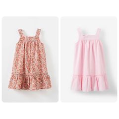 Váy thô 2 dây Cotton 2 màu hồng / Kitty hoa cam size 2 - 10y