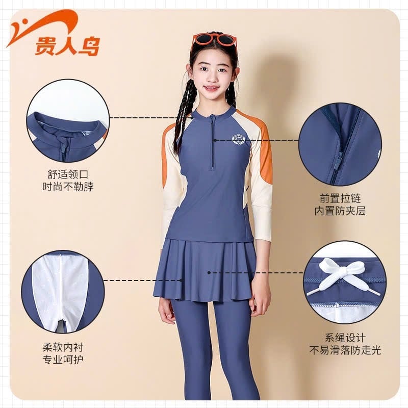 136 - Bộ bơi GRN dài tay + quần dài giả váy dòng đại 2 màu bé gái size 120-170