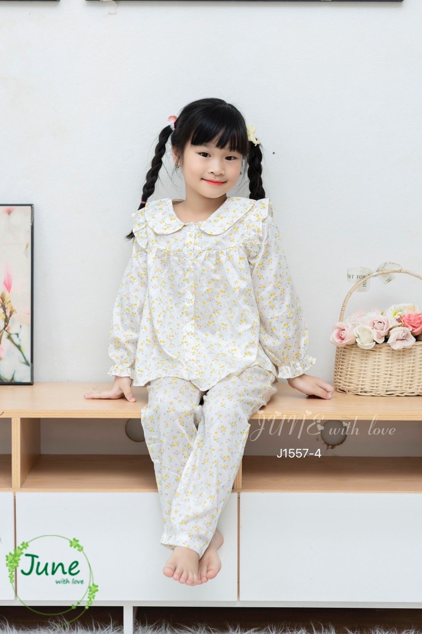 Bộ pyjama thô June with love cổ sen vai bèo 3 màu size 1-10y