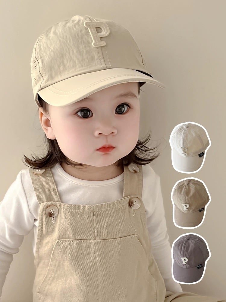 Mũ lưỡi trai vải gió đính chữ P nhiều màu BTBG size 2-5y