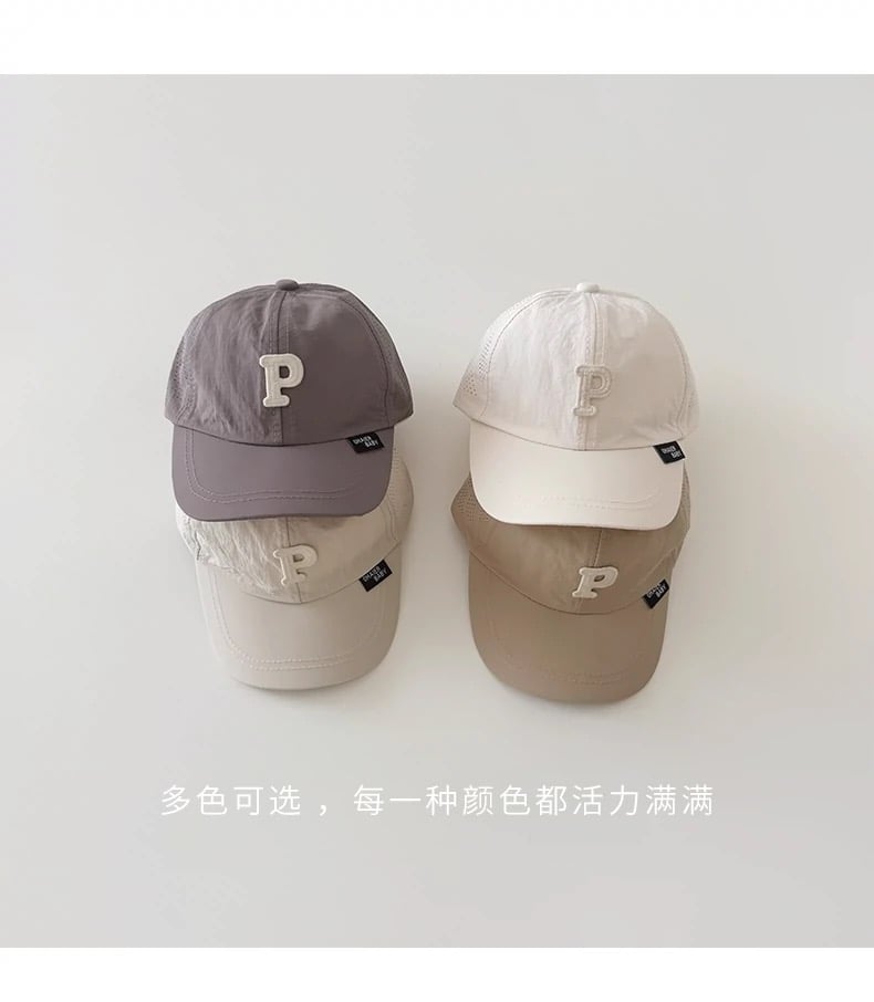 Mũ lưỡi trai vải gió đính chữ P nhiều màu BTBG size 2-5y