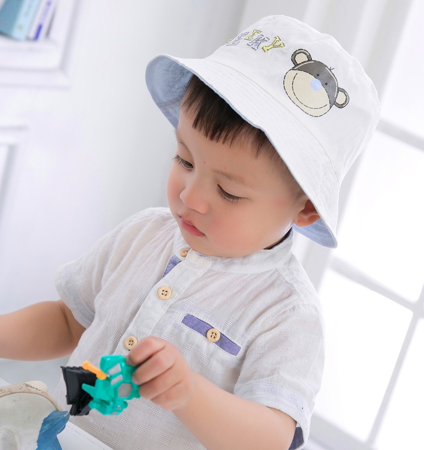 Mũ vải vành Miller BT - 2 mặt xanh/be little monster/cheeky