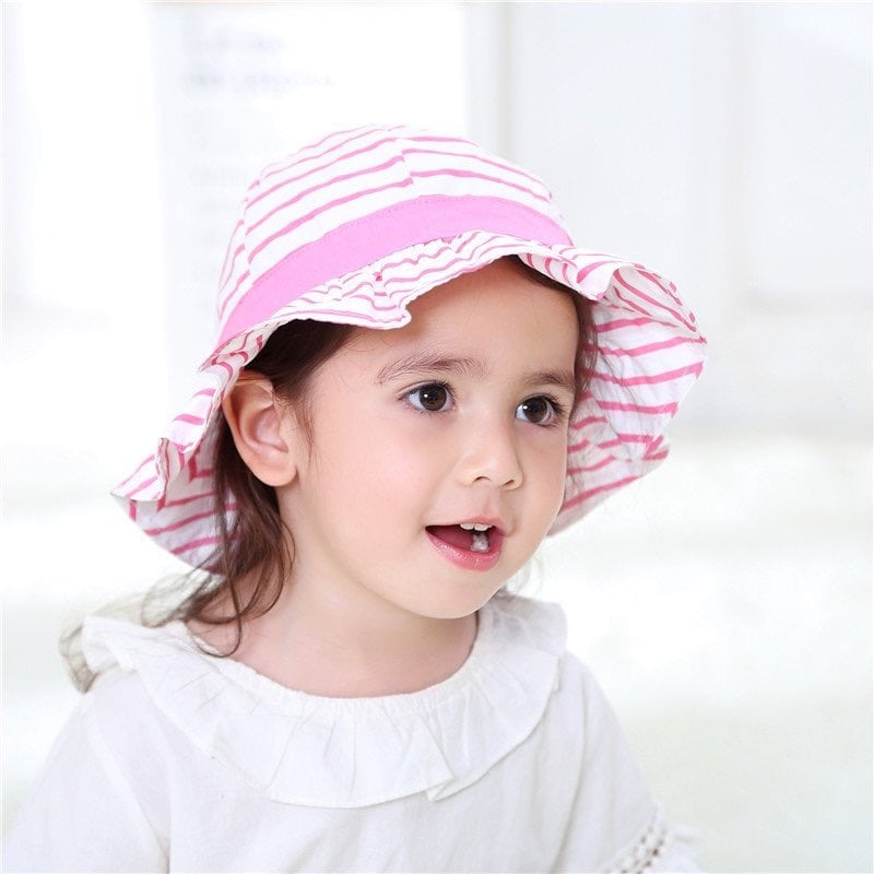 Mũ vải vành Miller BG - trắng kẻ hồng nơ