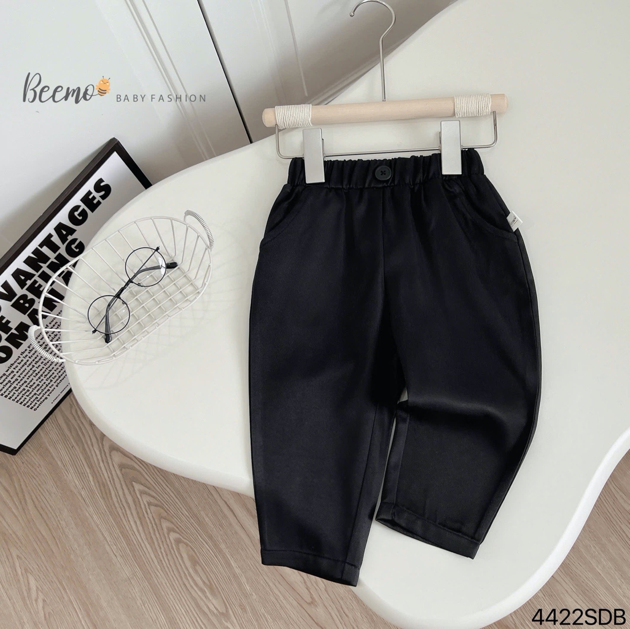 Set 3 chi tiết Beemo áo gile vest đen + áo thun tăm trắng + quần đen bé trai size 80 - 130