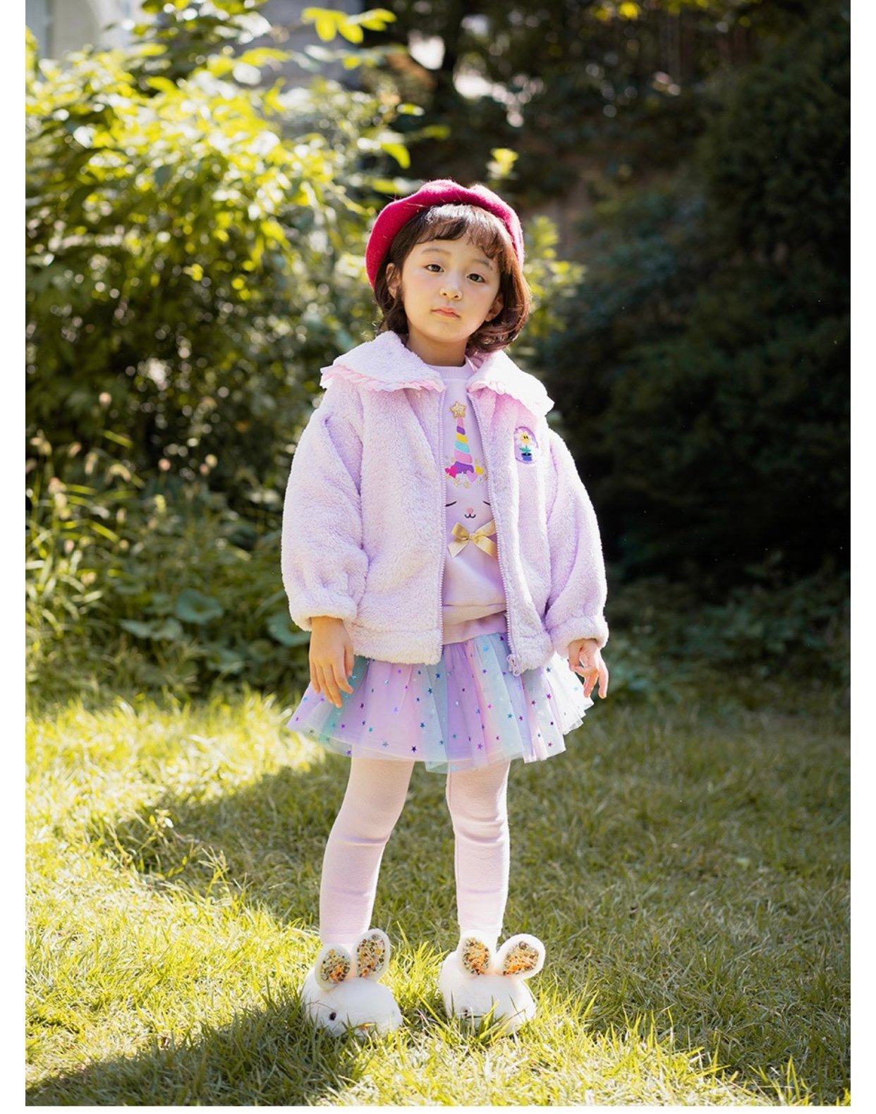 Áo khoác lông Little Bobdog cổ sen bèo màu tím