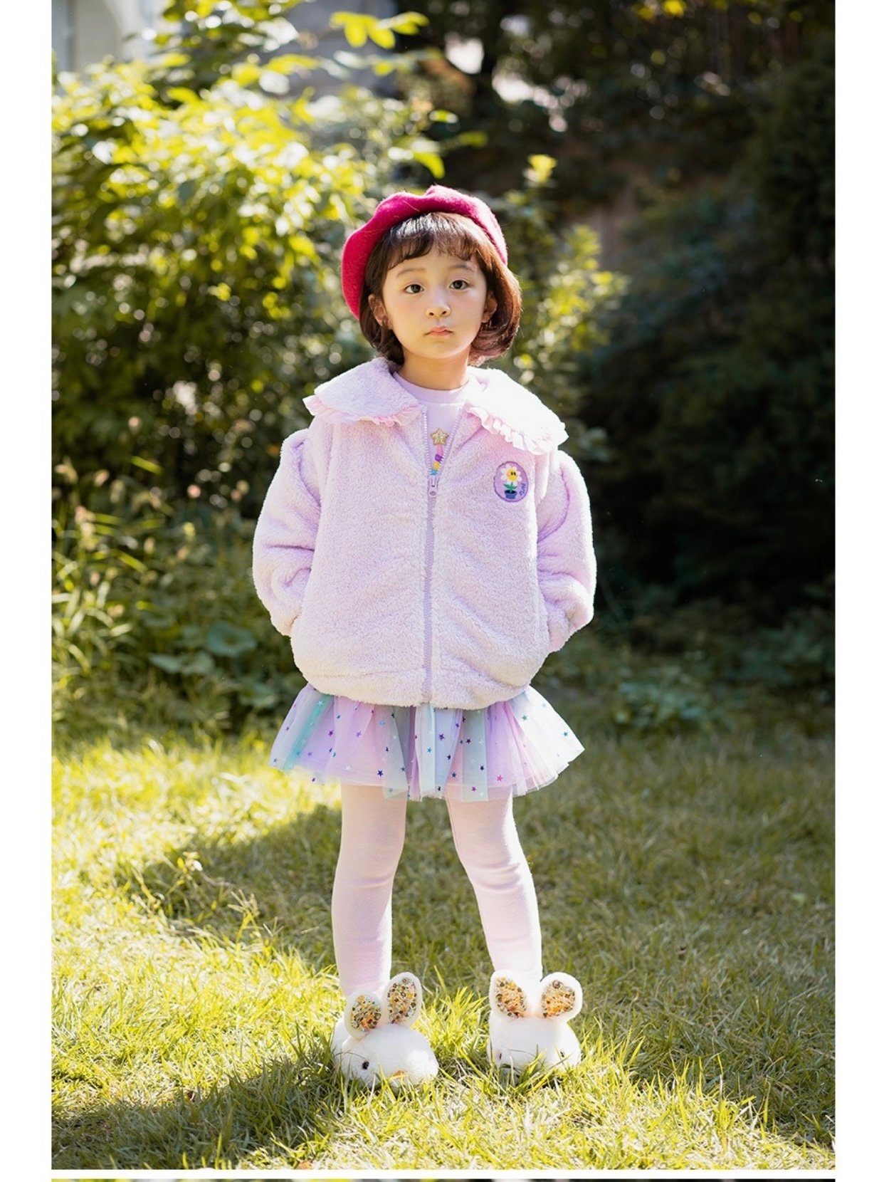 Áo khoác lông Little Bobdog cổ sen bèo màu tím