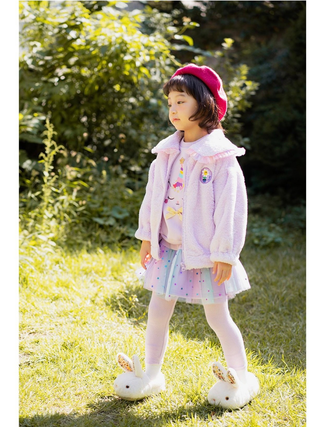 Áo khoác lông Little Bobdog cổ sen bèo màu tím