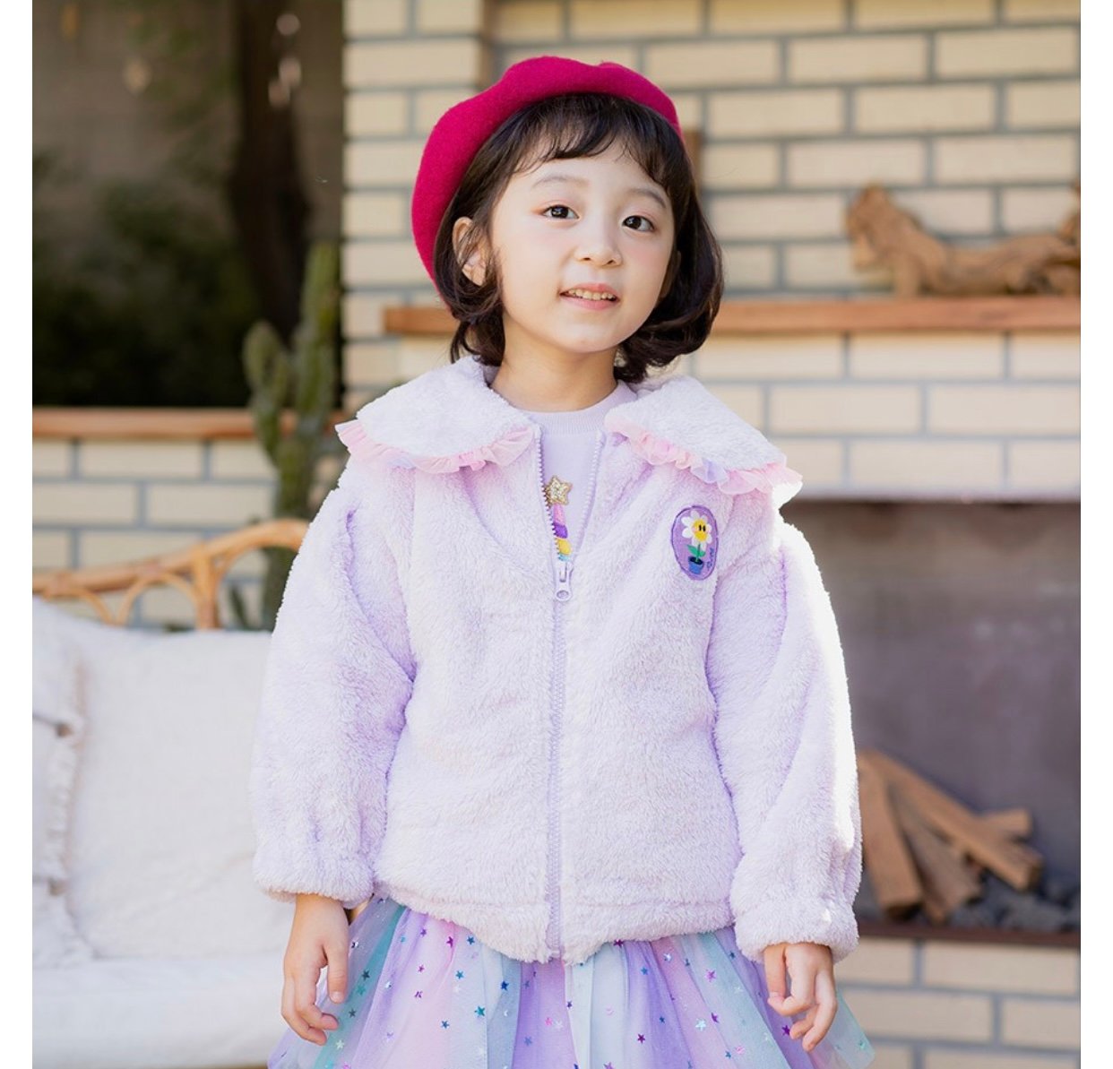 Áo khoác lông Little Bobdog cổ sen bèo màu tím