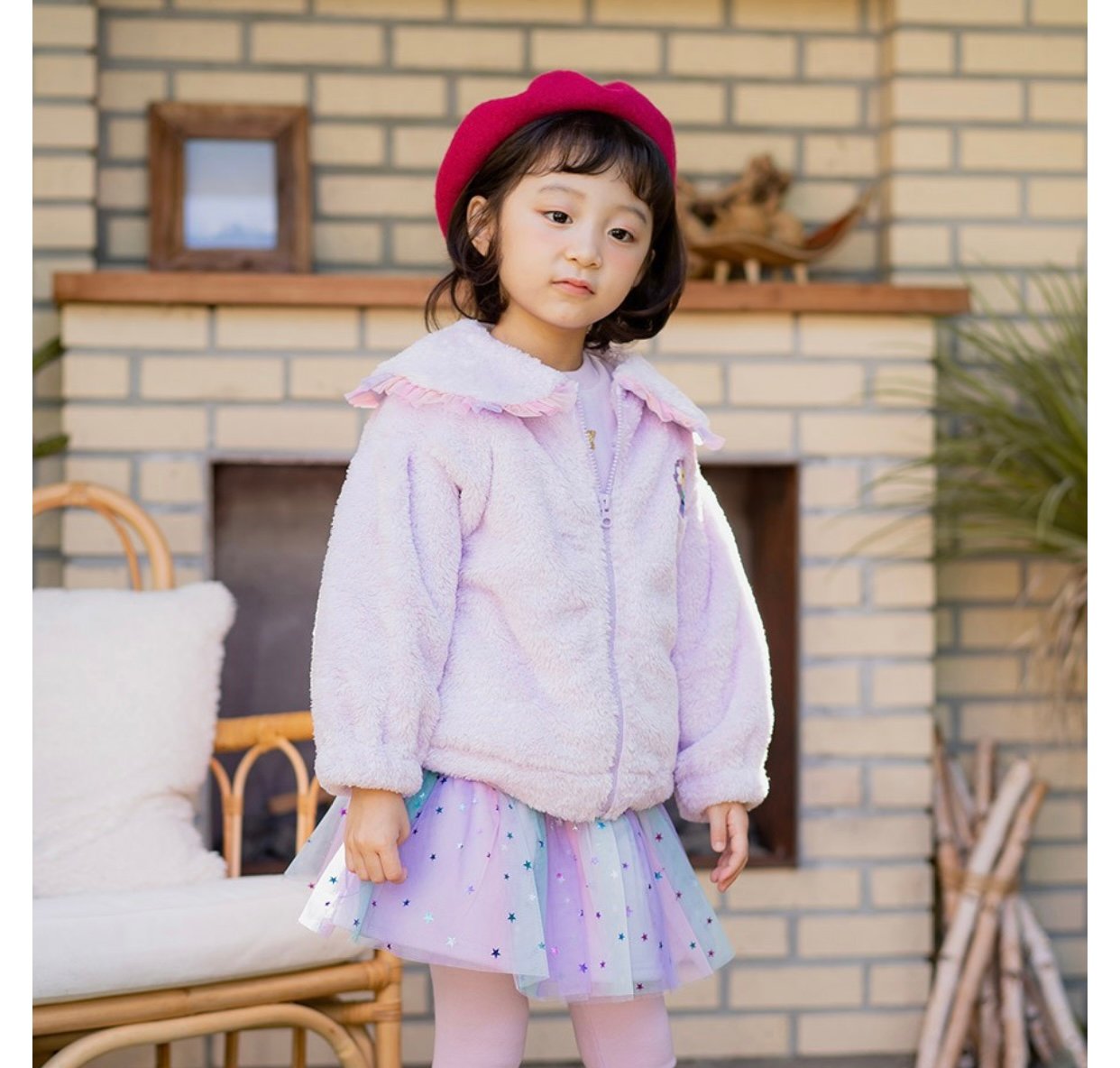 Áo khoác lông Little Bobdog cổ sen bèo màu tím