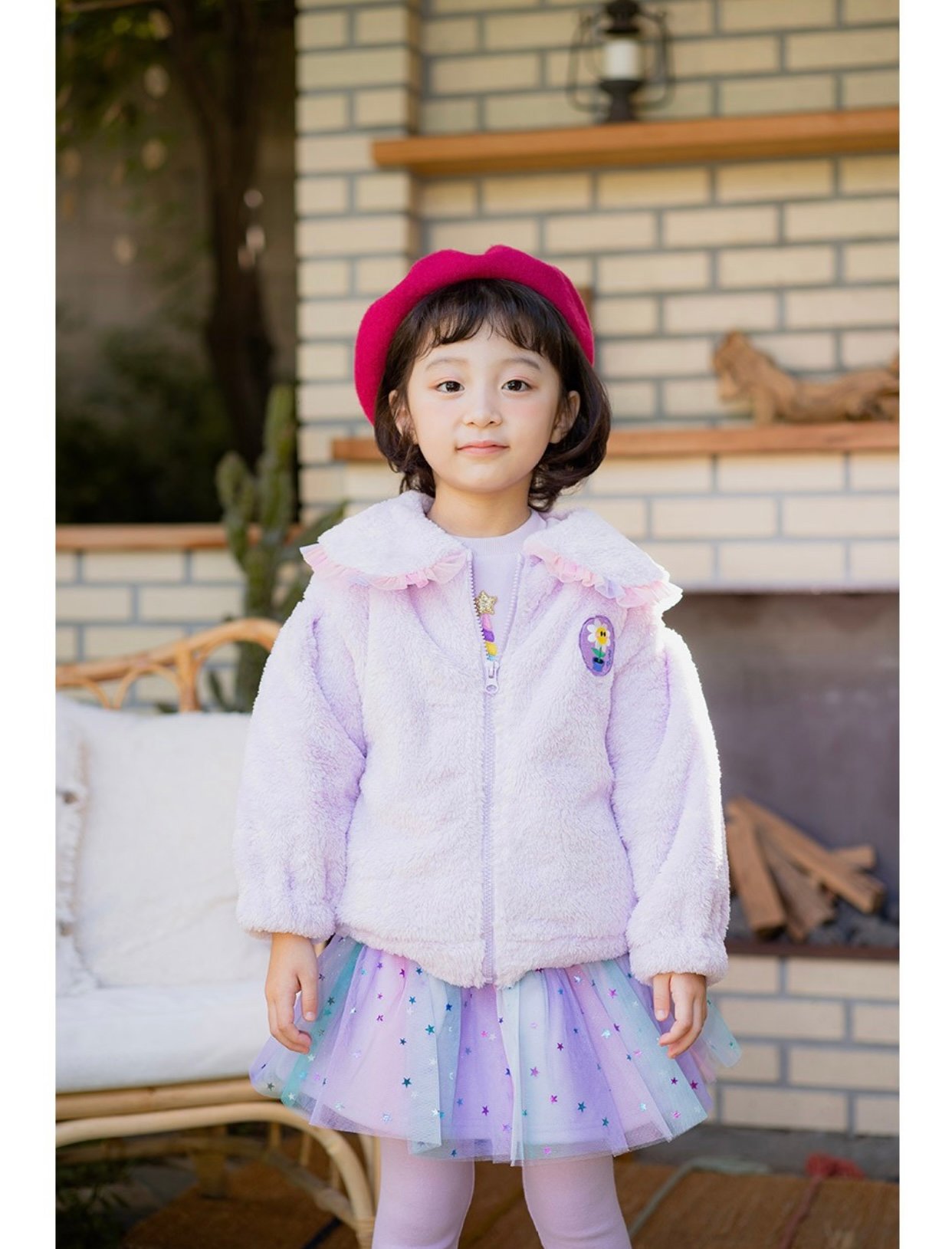 Áo khoác lông Little Bobdog cổ sen bèo màu tím