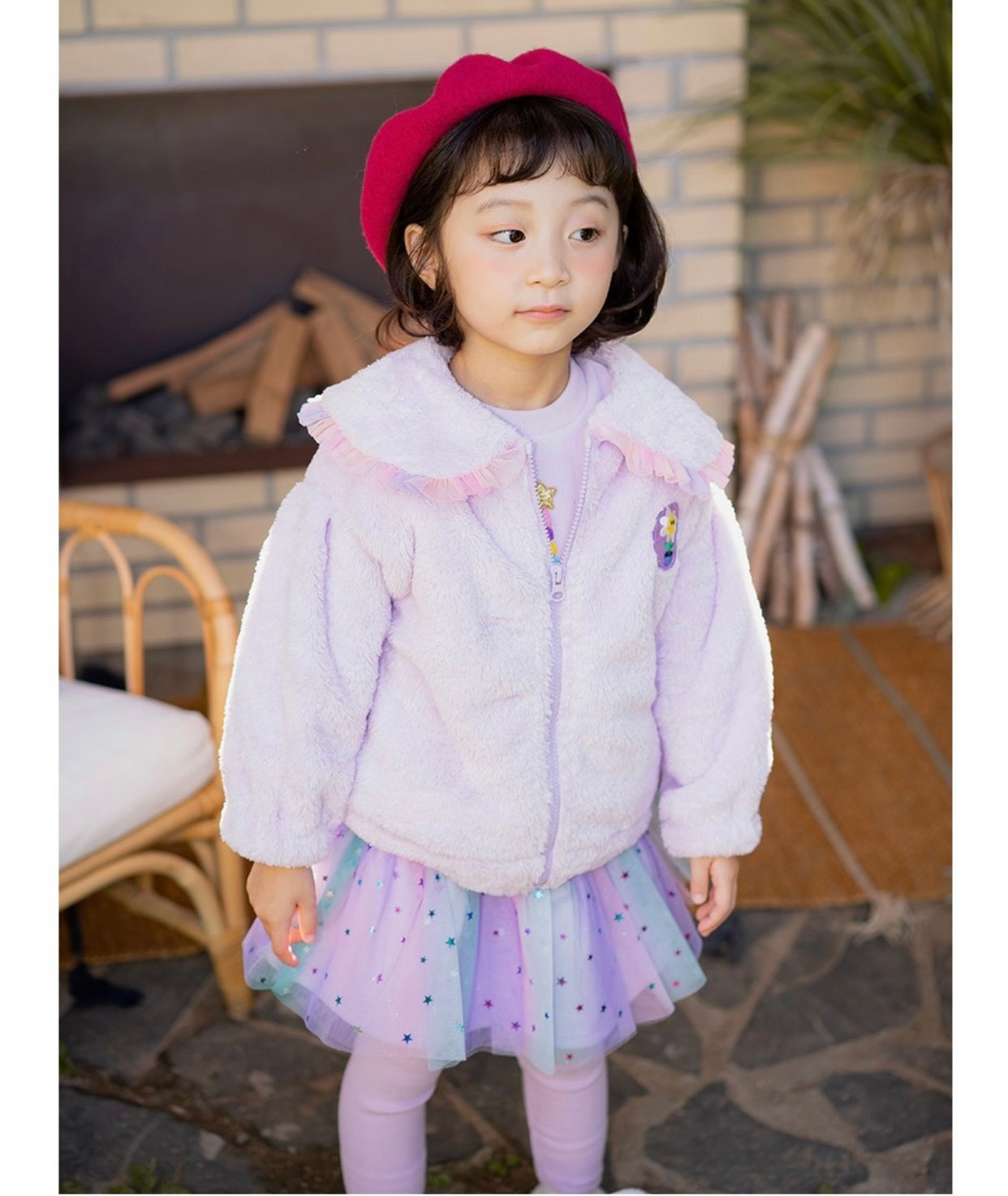 Áo khoác lông Little Bobdog cổ sen bèo màu tím