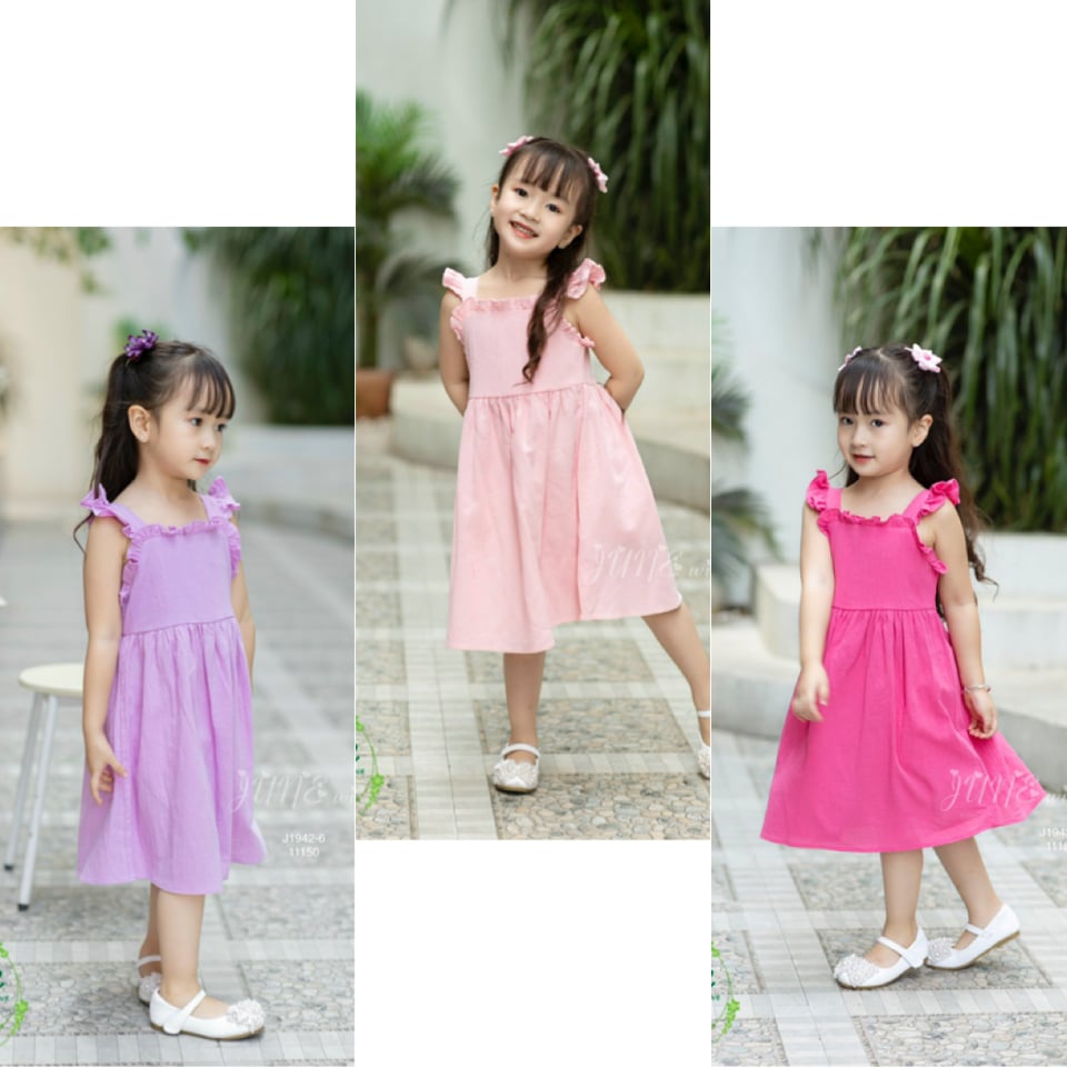 V00030 - Váy thô đũi June hay dây vai cánh tiên trơn nhiều màu BG size 1-10y