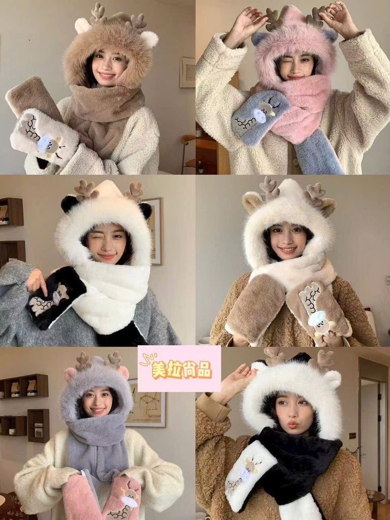 Mũ lông chùm liền khăn dài và chụp tay nhiều mẫu dòng đại cho Mẹ và Bé lớn