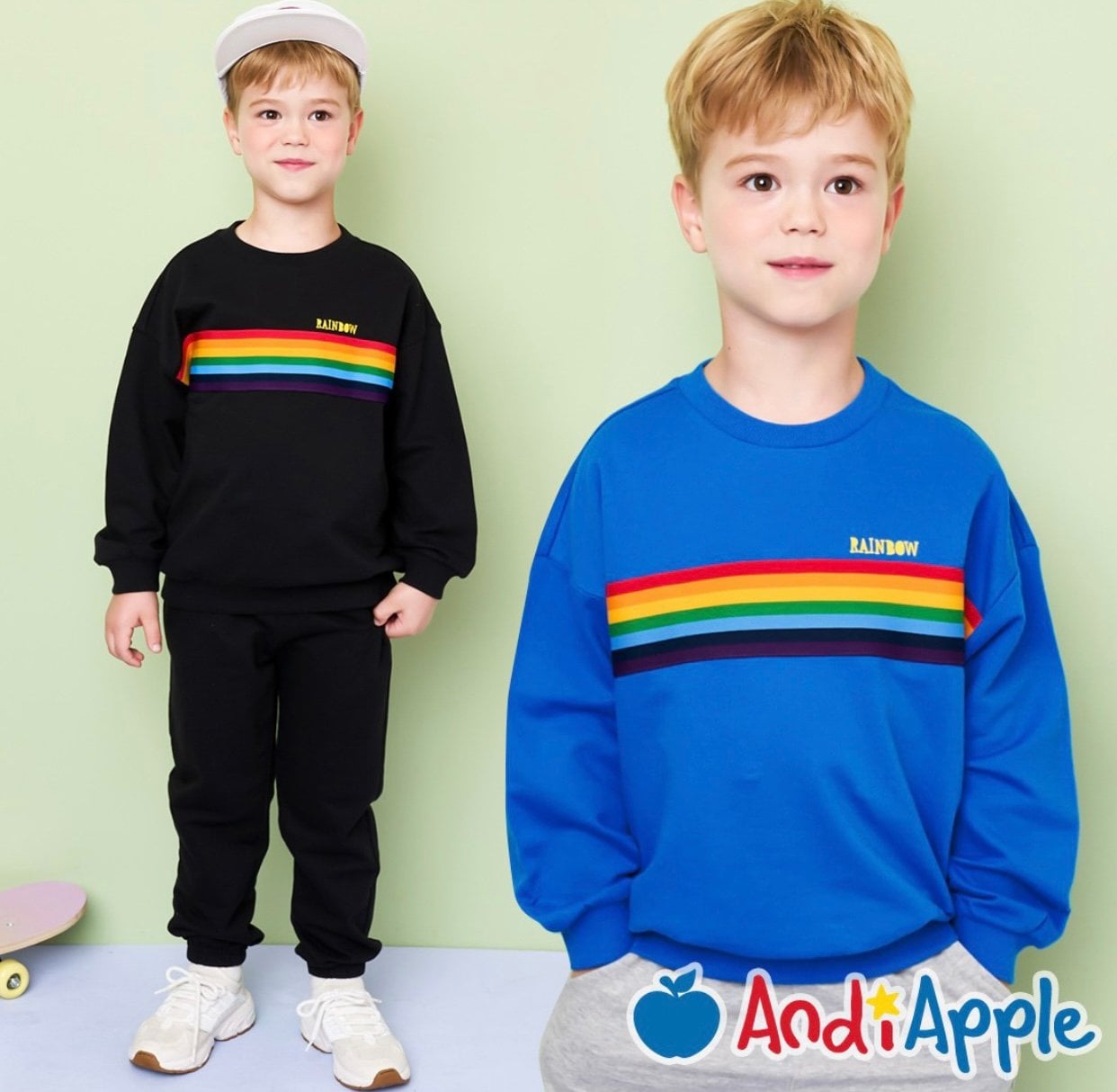 Bộ AndiApple nỉ da cá Rainbow 2 màu xanh/đen