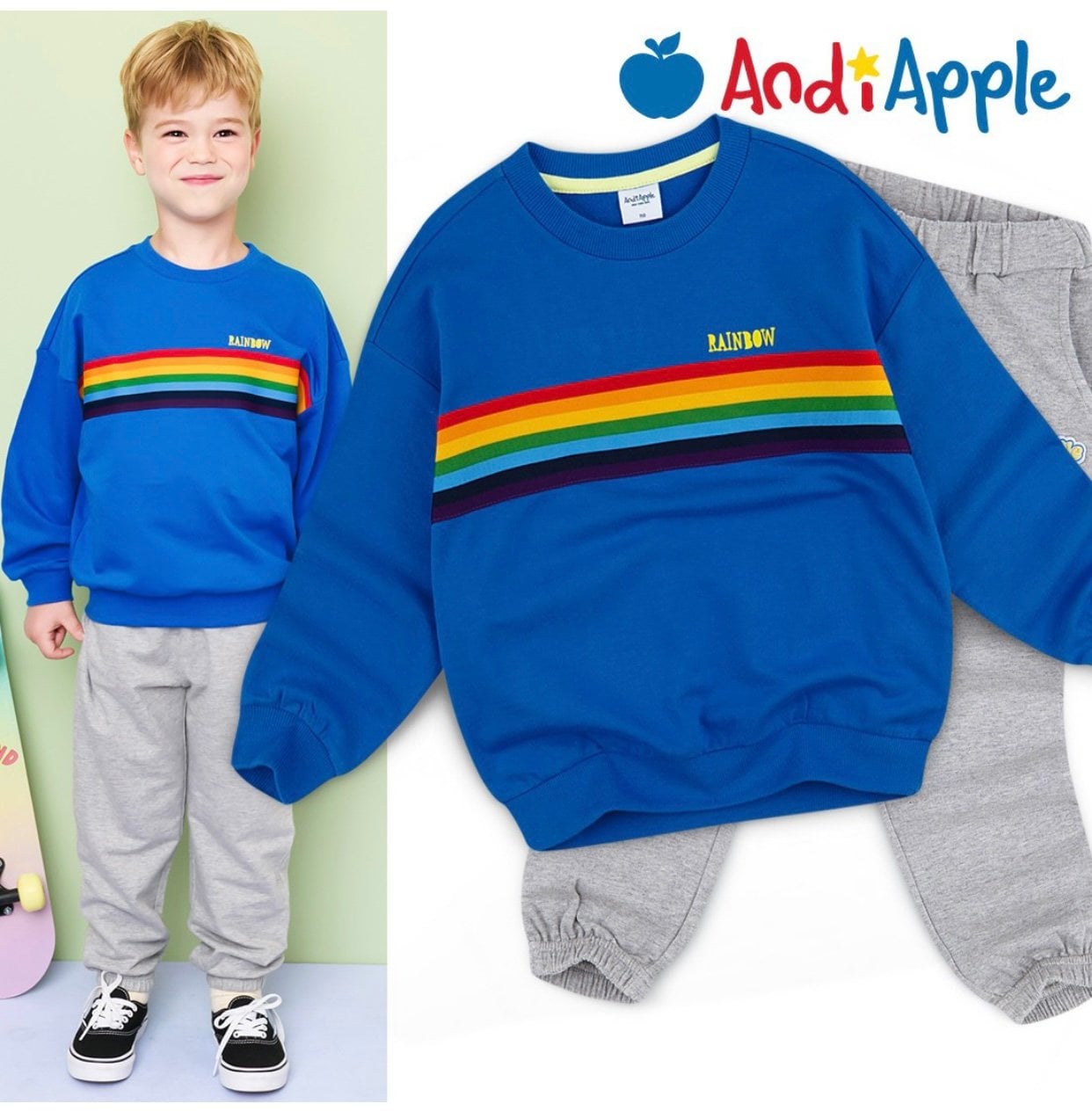 Bộ AndiApple nỉ da cá Rainbow 2 màu xanh/đen