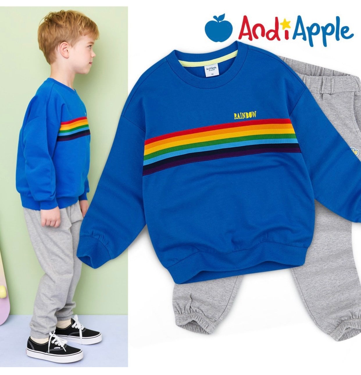 Bộ AndiApple nỉ da cá Rainbow 2 màu xanh/đen