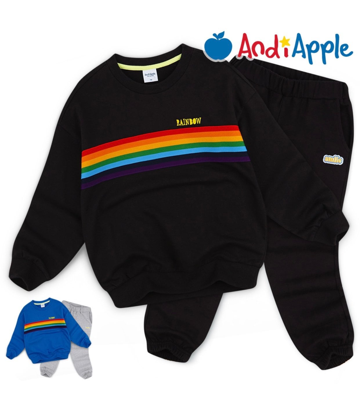 Bộ AndiApple nỉ da cá Rainbow 2 màu xanh/đen