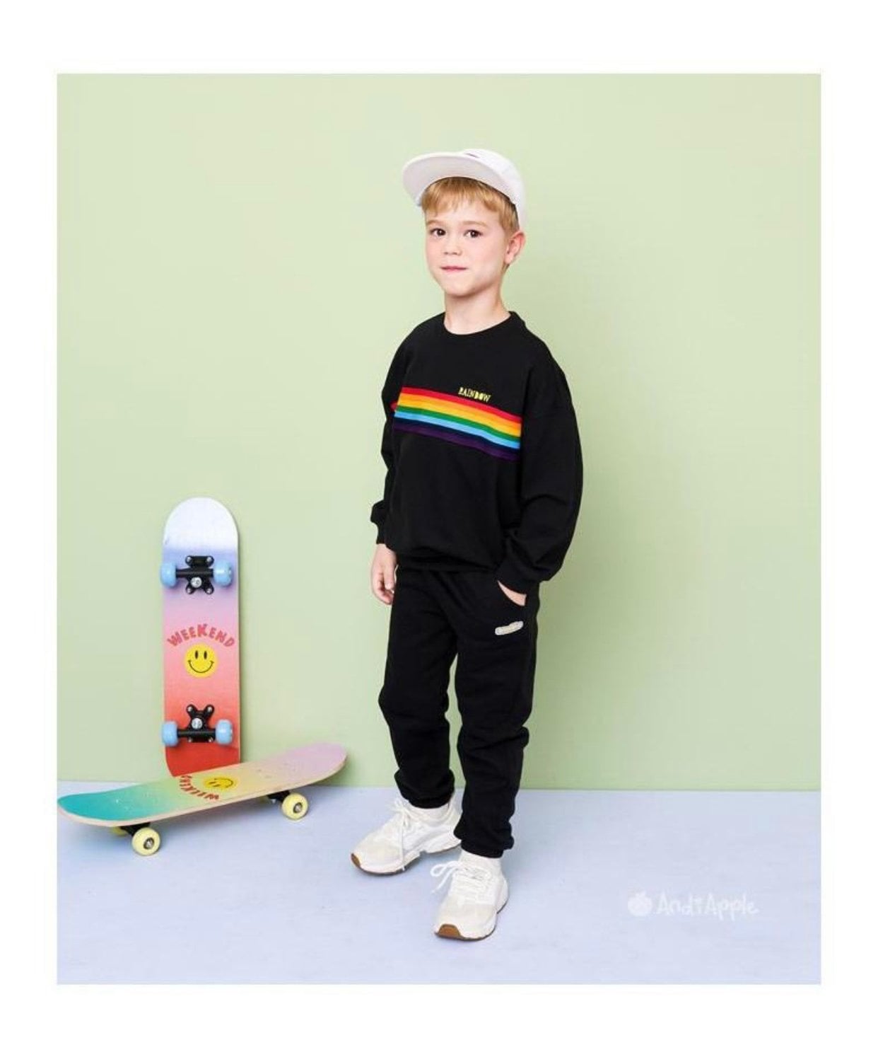 Bộ AndiApple nỉ da cá Rainbow 2 màu xanh/đen