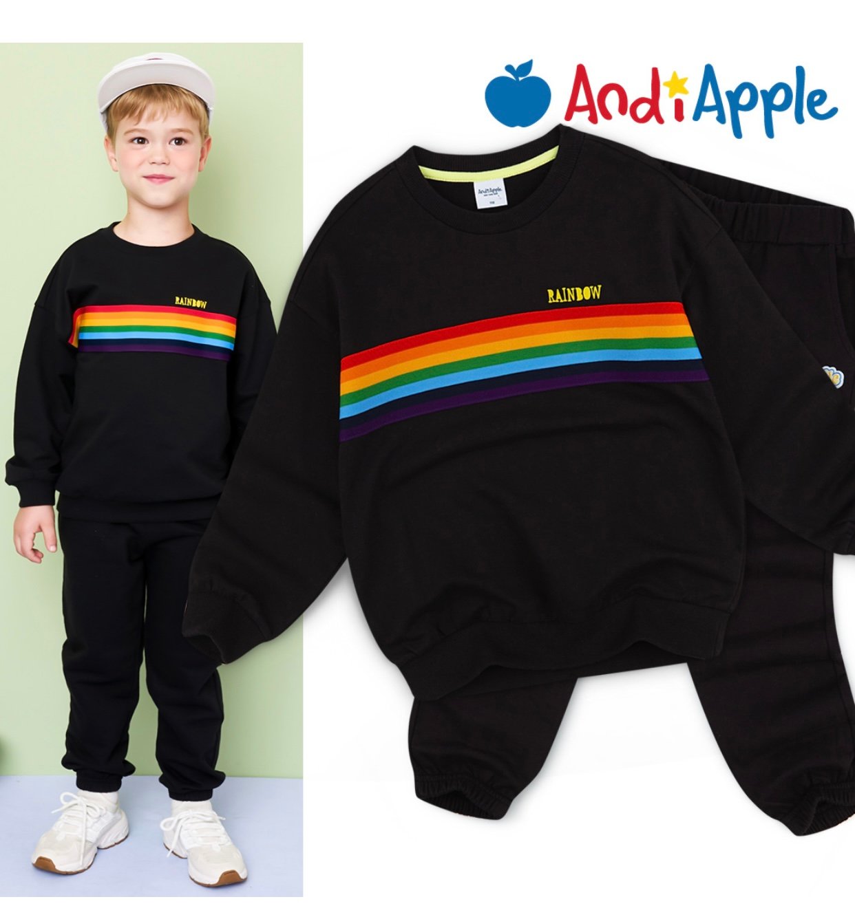 Bộ AndiApple nỉ da cá Rainbow 2 màu xanh/đen