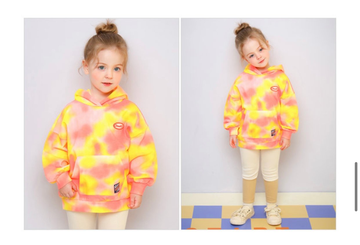 Áo nỉ hoodie da cá Jelispoon màu loang vàng cam