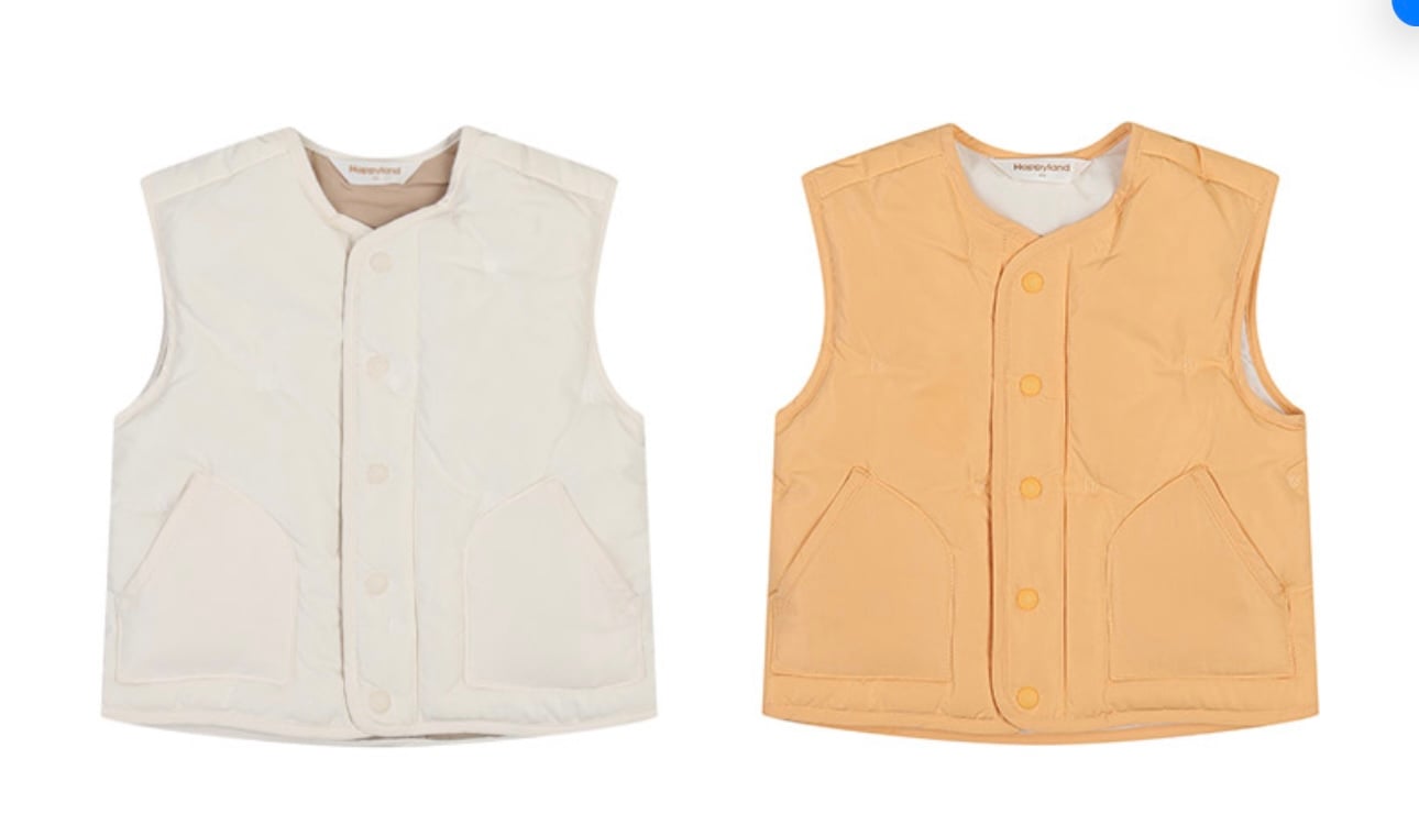 Áo gile lông vũ siêu nhẹ Happy Land xuất Hàn 2 màu kem/vàng cho bé size 90-120