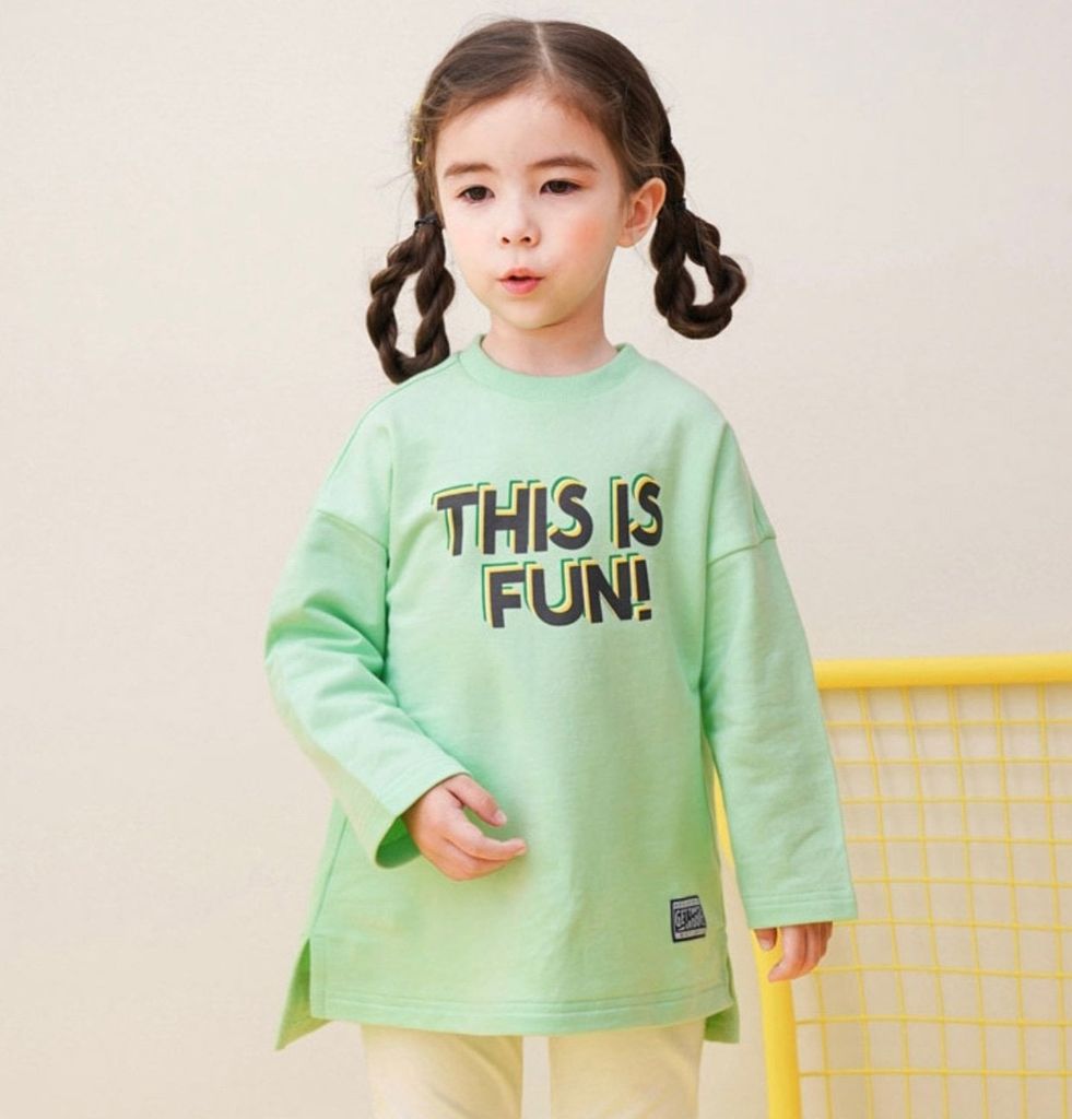 Áo váy nỉ da cá Jelispoon màu xanh cốm This is Fun