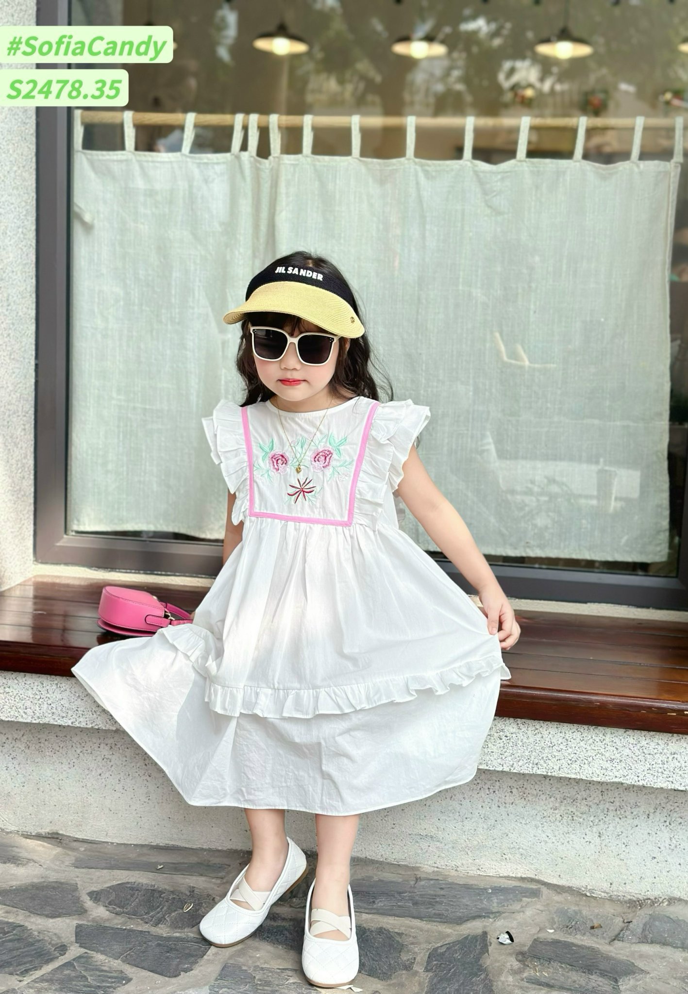 Váy Sofia Candy tiểu thư tay cánh tiên thêu hoa ngực nhiều màu BG size 1-10y