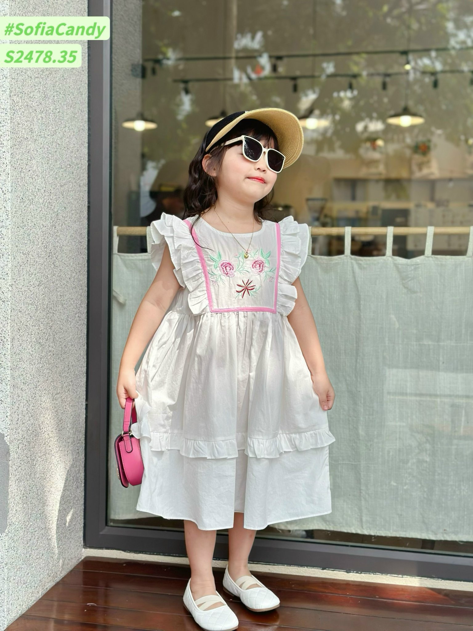 Váy Sofia Candy tiểu thư tay cánh tiên thêu hoa ngực nhiều màu BG size 1-10y