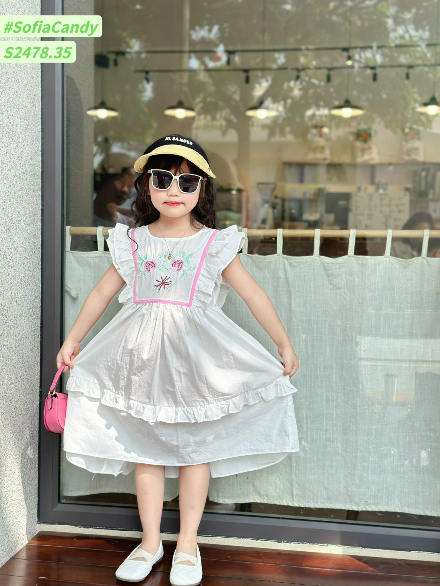 Váy Sofia Candy tiểu thư tay cánh tiên thêu hoa ngực nhiều màu BG size 1-10y
