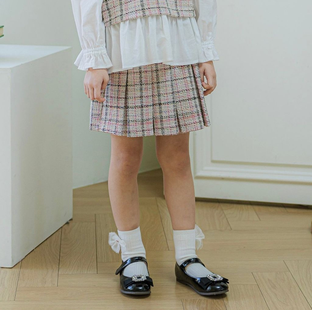 Quần giả váy dạ tweed Bobdog caro hồng be đen size 110 - 140