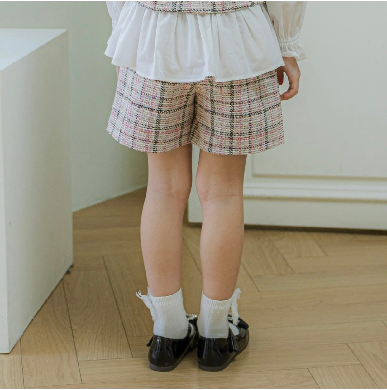 Quần giả váy dạ tweed Bobdog caro hồng be đen size 110 - 140